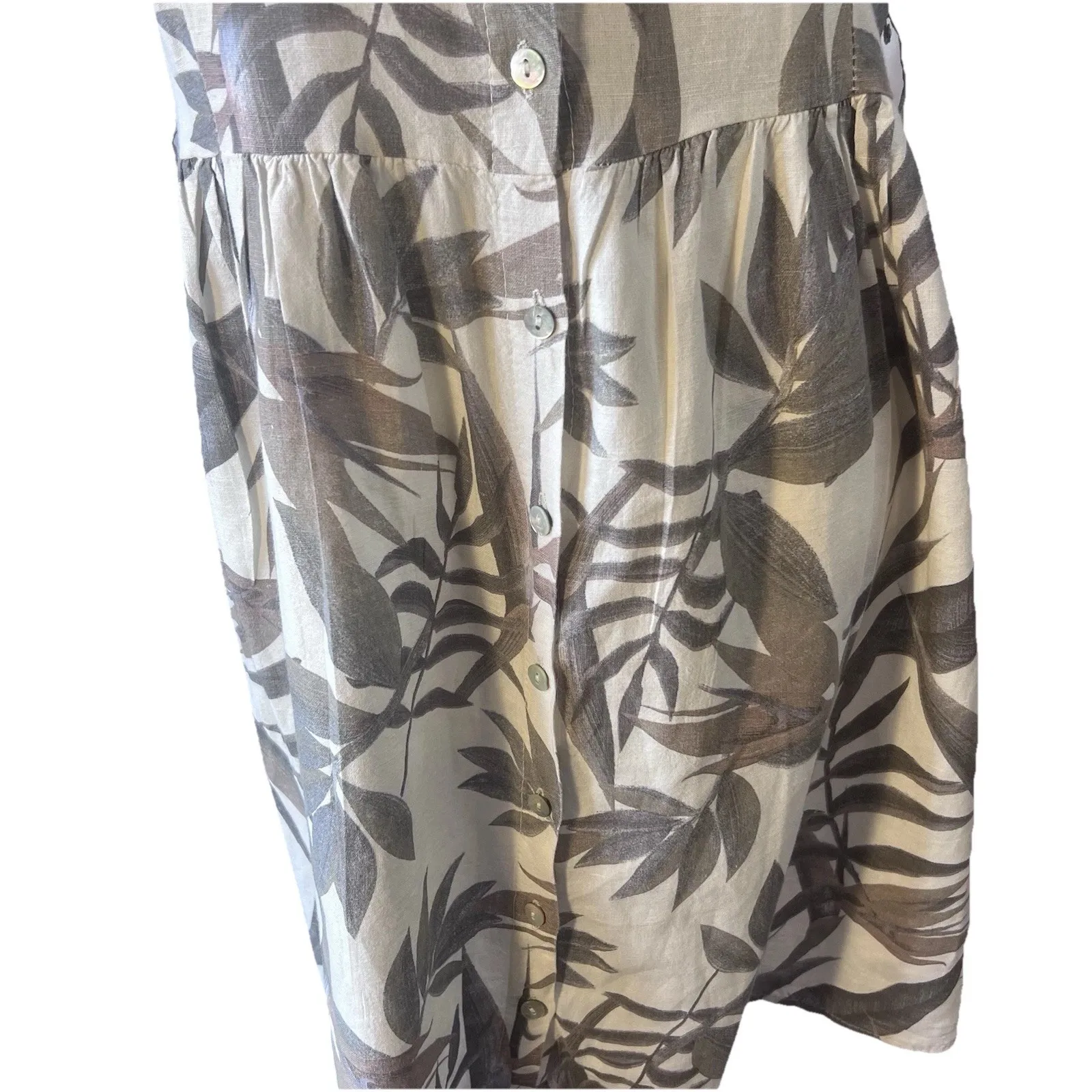 Laura Bianchi 100% Linen Shirt Dress Sleeveless Button Front‎ Palm Leaf Size S - Image 5