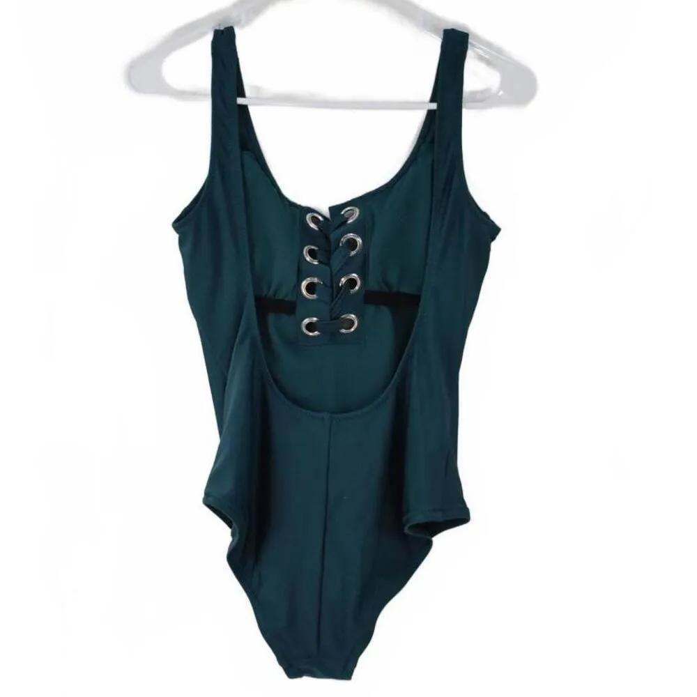 Mossimo Jungle Green Grommet Lace Up One Piece Swimsuit Size Small - Image 4
