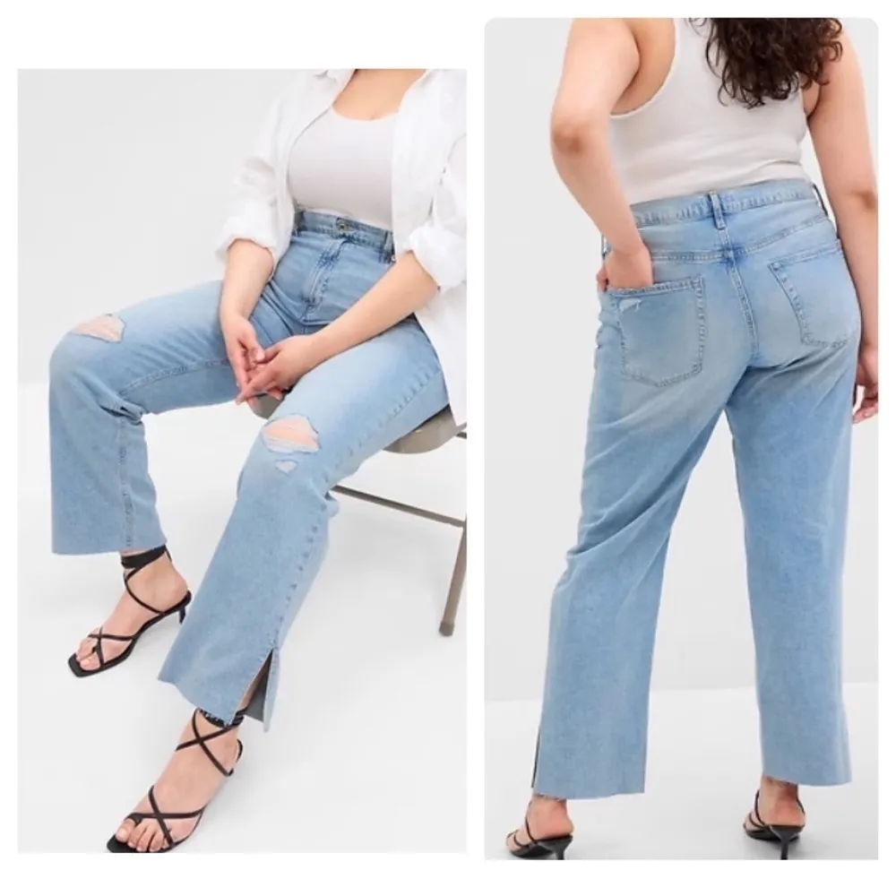 Gap 90s Loose Distressed Split Hem Straight Leg Jean Size 12/31R - Image 13