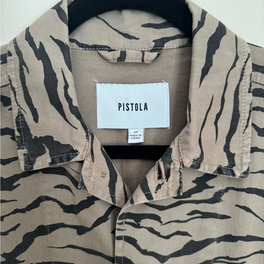 Pistola Tiger Utility Shirt Jacket Medium Animal Print Frayed Hem Anthropologie - Image 7