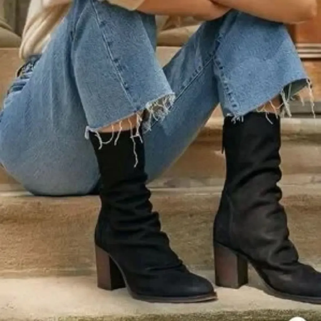 Free People Womens Boots Black Nubuck Suede Stacked Heel Size 40 10 - Image 2
