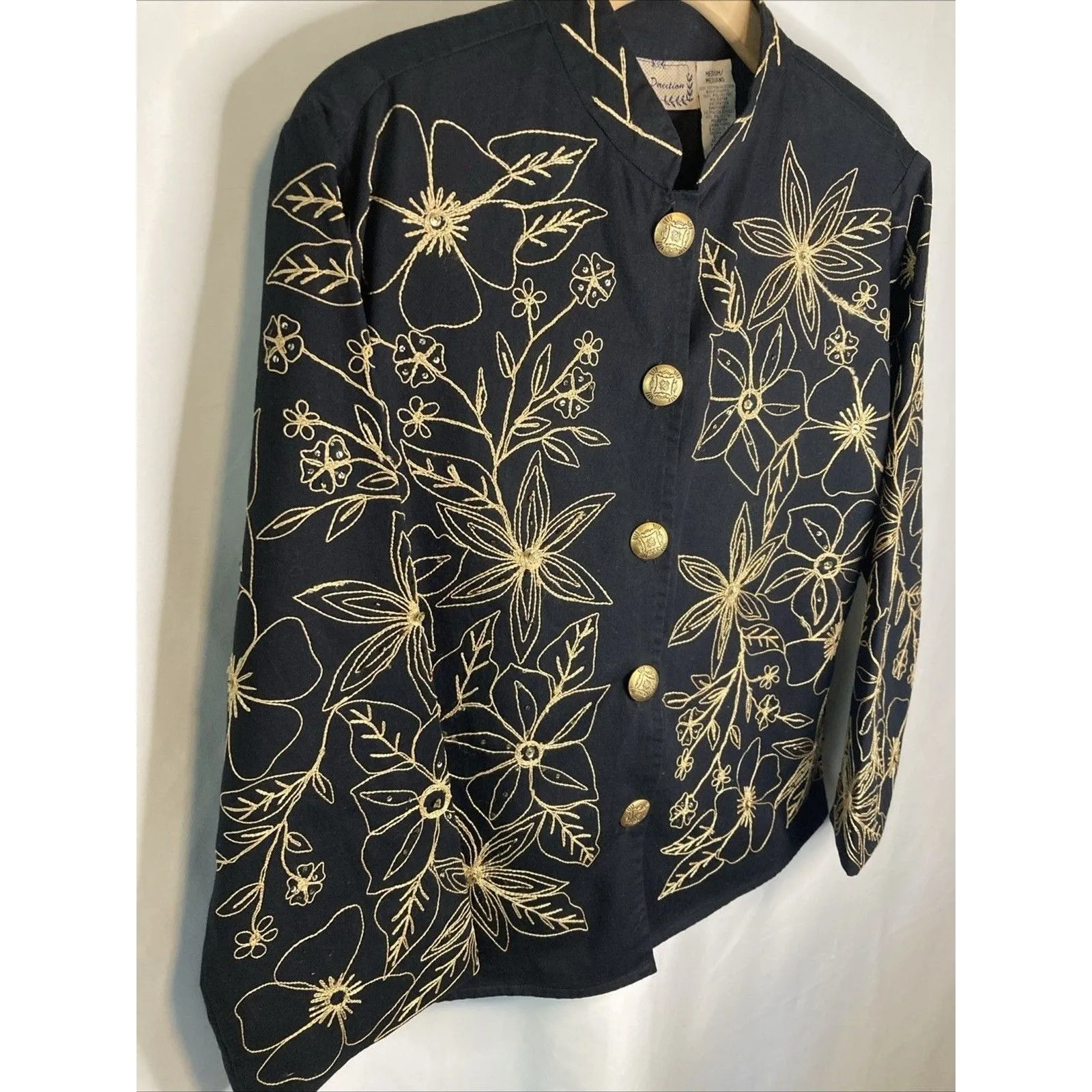 VTG Y2K New Direction Jacket M Floral Embroidered Black Gold Artsy Cottagecore - Image 3