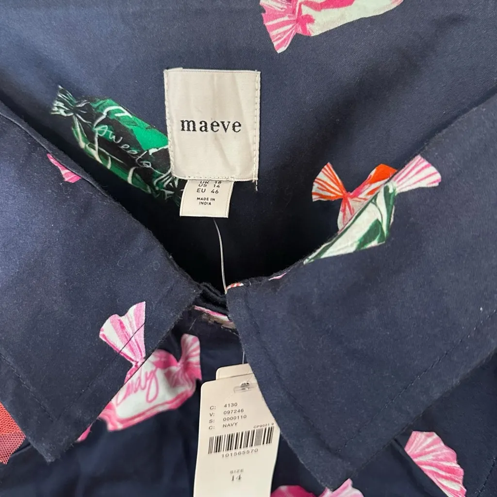 Anthropologie Maeve Navy Blue Candy Sweet Tooth Mini Dress Size 14 - Image 6