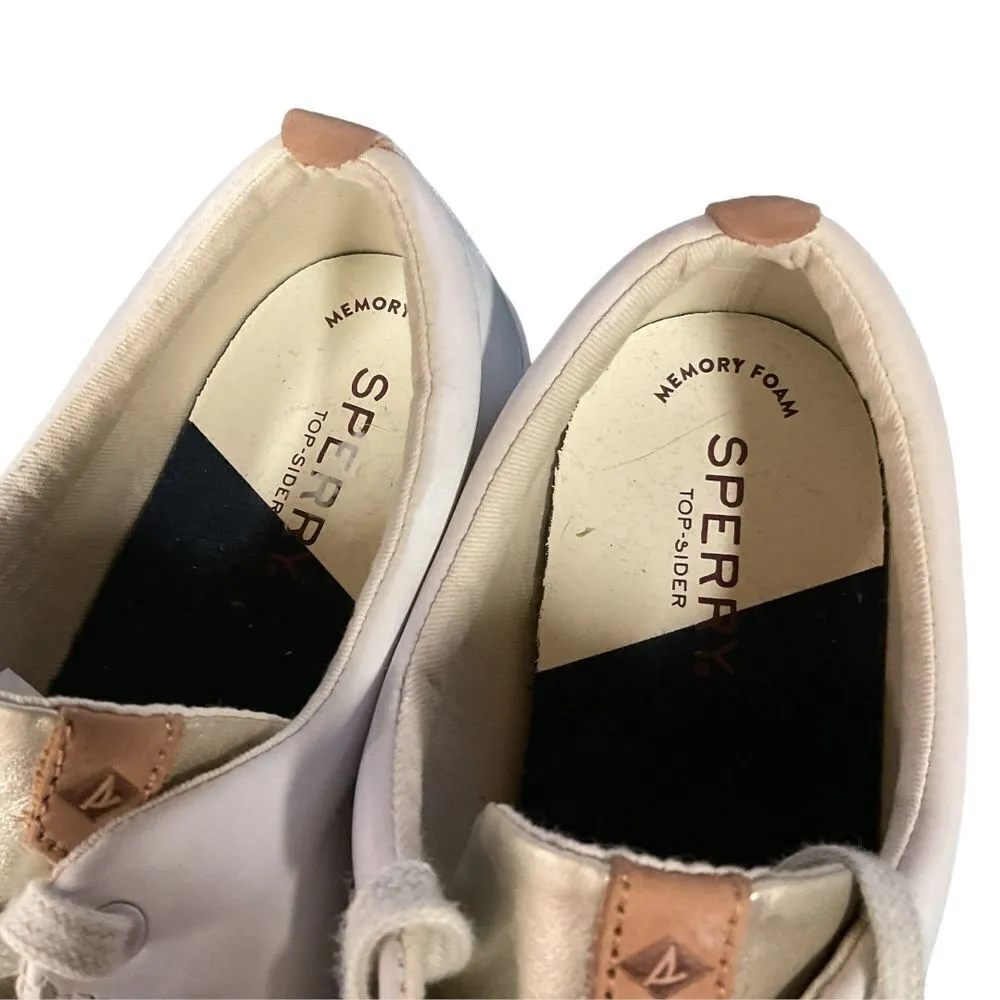 Sperry Top-Sider Captains‎ Leather Sneakers Shoes Lace Up Size 9 White Athletic - Image 4