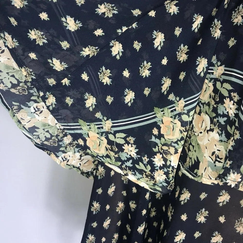 Flying Tomato Womens Blouse Top Blue Size Small Sheer Floral Short Sleeve Shirt - Image 3