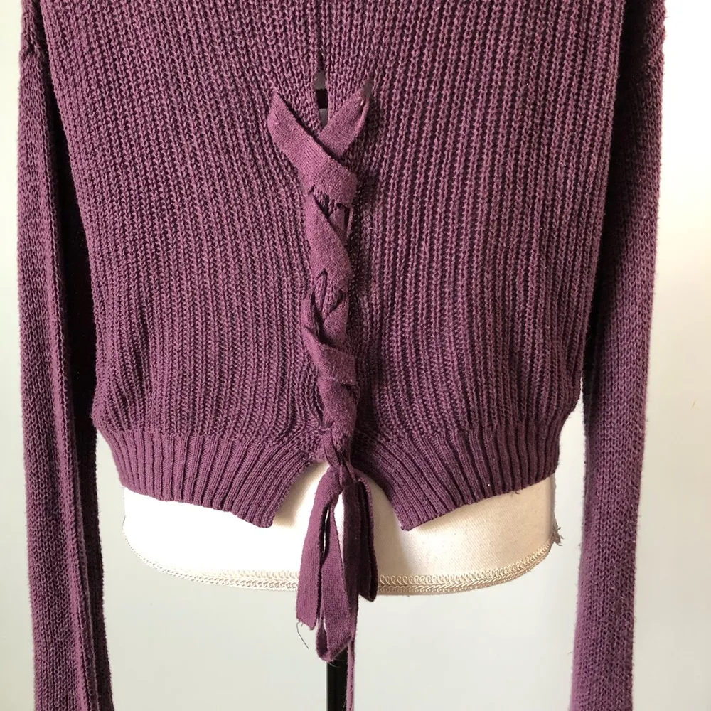 Garage  | Purple Drop Sleeve Lace Up Sweater - Image 9