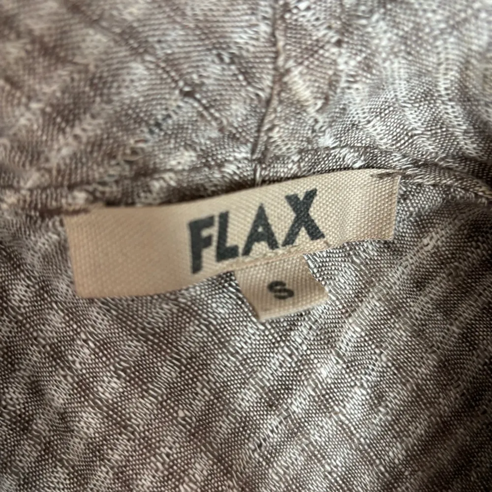 Flax Checkered Linen Long Sleeve Wrap Around Boho Lagenlook Cardigan small tan - Image 2