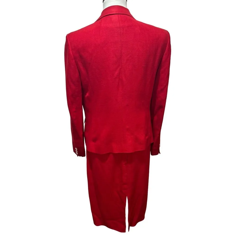 Harve Benard Vintage Red Jacket Skirt Suit Set White Buttons Made In Italy Sz 12 - Image 3