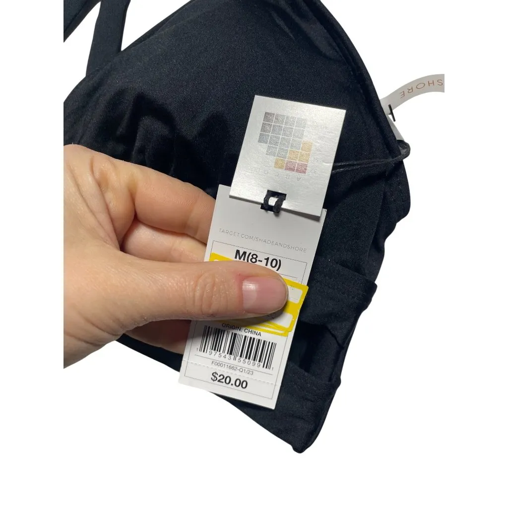 Shade & Shore Black Bikini Top Size M Adjustable Halter Tie Design - Image 4