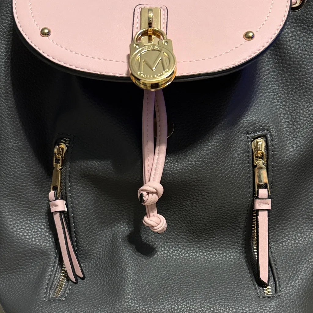 Vegan Leather Pink and Black Mini Backpack - Image 15