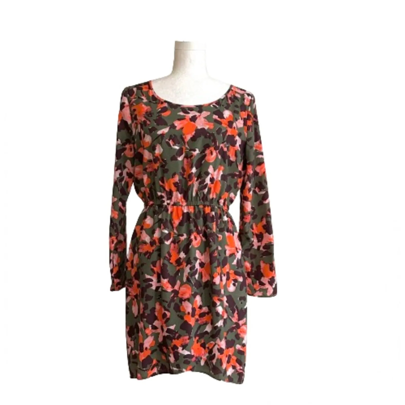 J. Crew Factory Dress Green Orange Floral Long Sleeve Tulip Hem Lined Size 6 - Image 12
