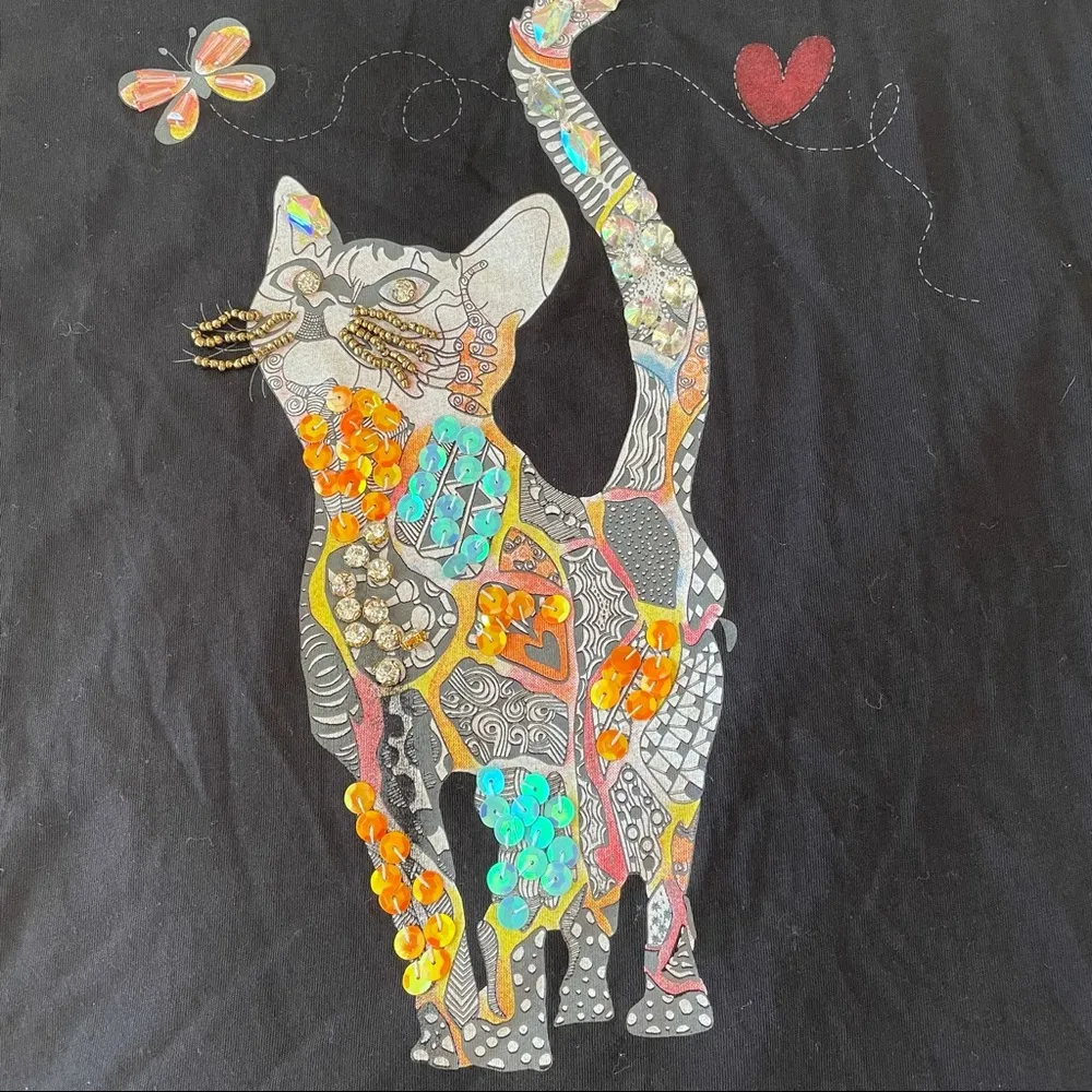 Tiffany & Tomato Black Tee with Embellished Cat - Image 8