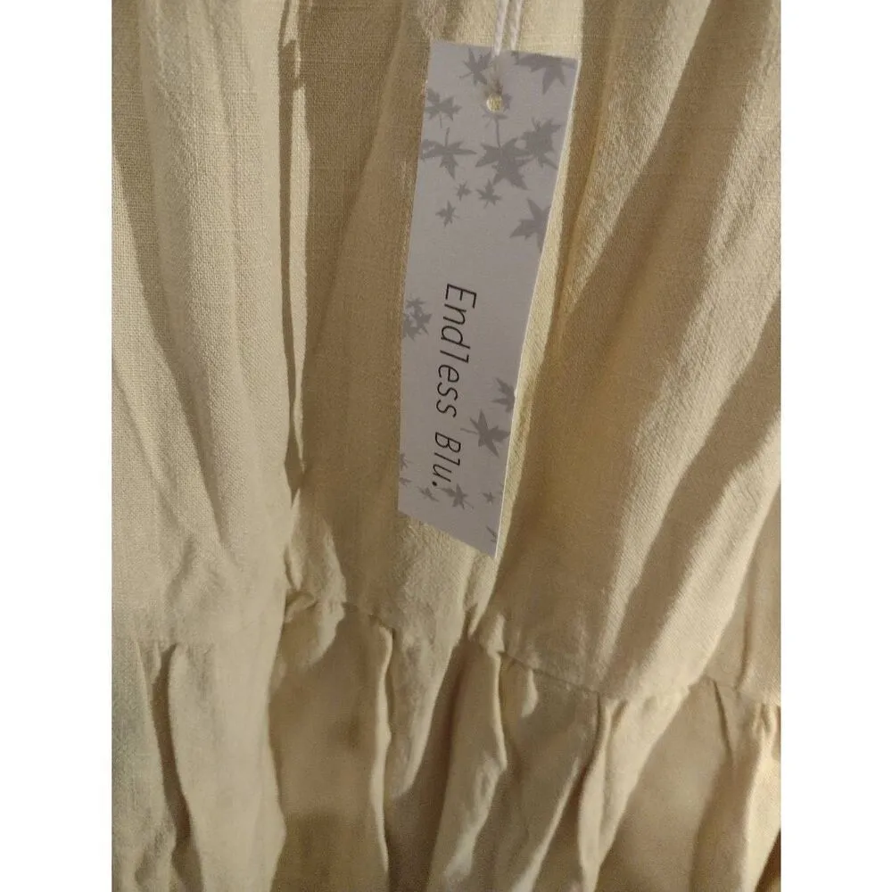 NWT Endless Blu size L Mustard Yellow Tiered Linen Blend Maxi Skirt Boho Size L - Image 3