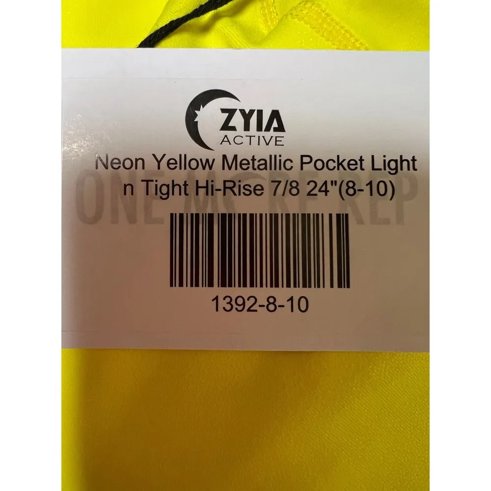 Zyia Hi-Rise Light N Tight Leggings Neon Yellow Metallic Pockets Women’s 8-10 - Image 7