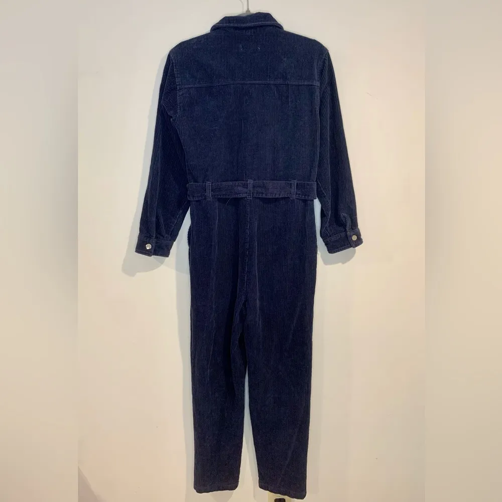Corduroy Belted Waist Zip Navy Blue Boilersuit - Image 3