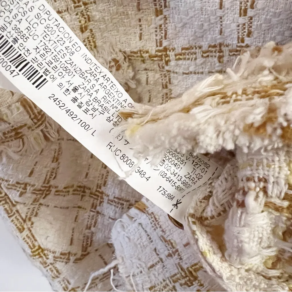 Zara Womens Short Blazer Dress Large Frayed Trim Double Breasted Plaid 2452/492 - Image 9