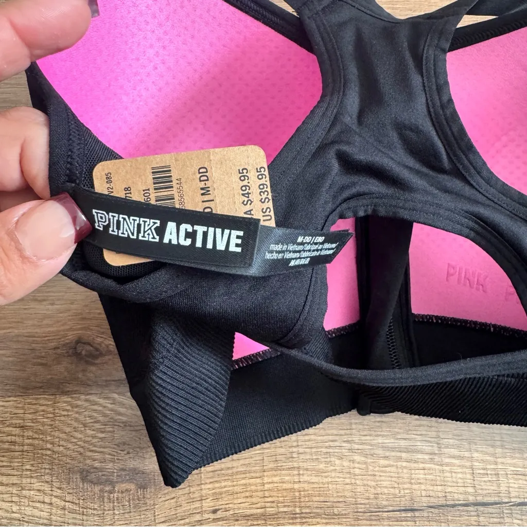 PINK Victoria's Secret Black Zip-Front Active Bra - Image 4