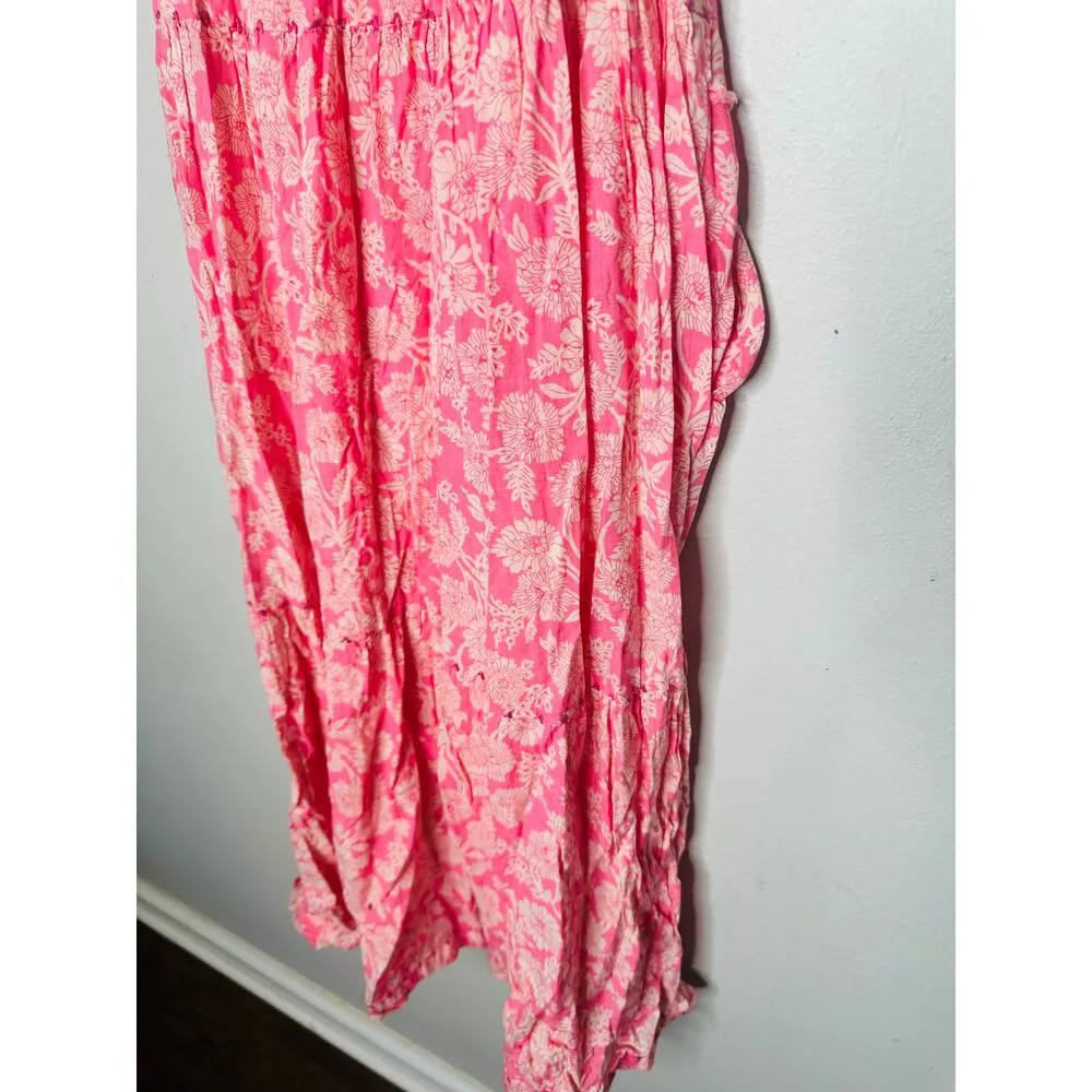 THE GREAT Pink Floral Tiered The Whipstitched Plumeria Midi Dress Size 1 - Image 11