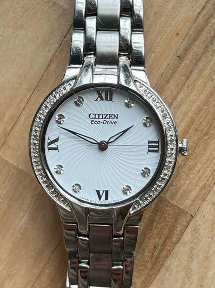 Citizen Eco-Drive Ladies Watch Genuine Diamond White Dial Stainless Bracelet - Image 1