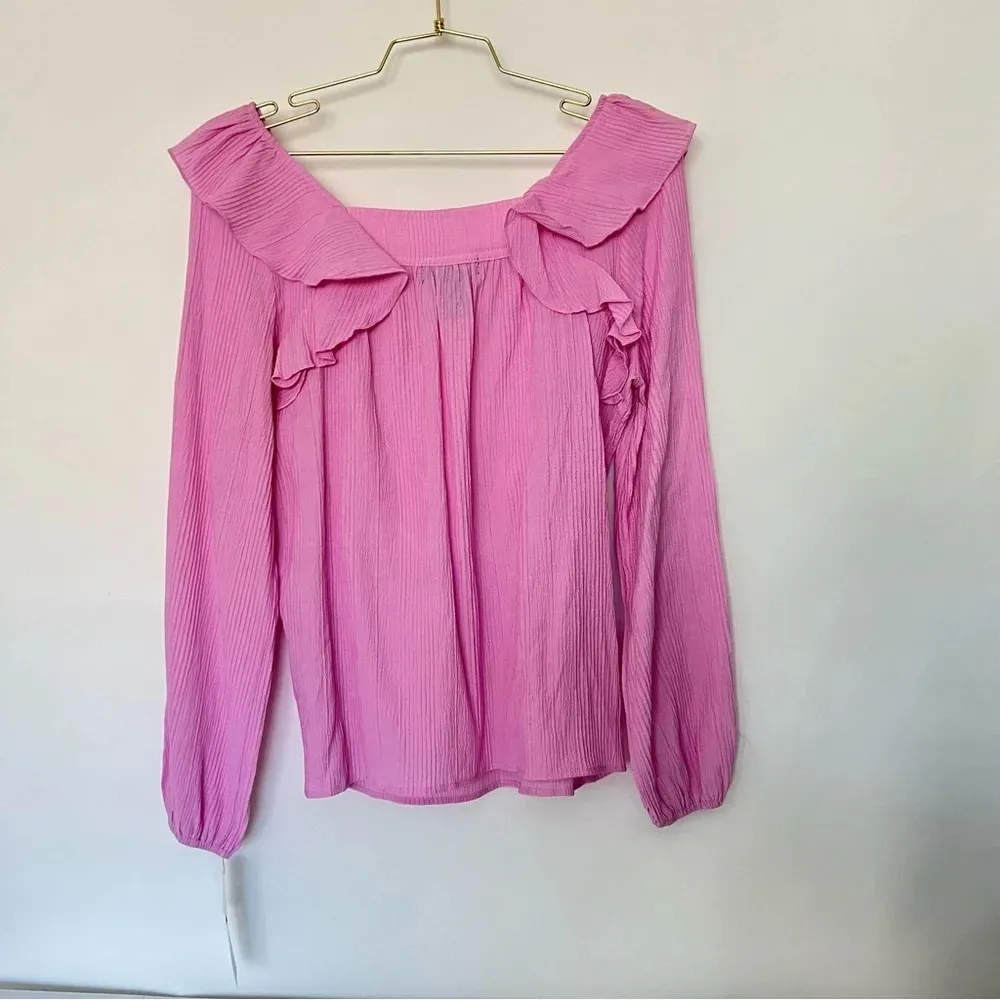 Design 365 Size Small Pink Long Sleeve Gauzy Textured Material Square Neck - Image 2