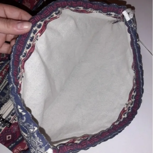 J.M. Bangkok Canvas Backpack Drawstring Gym Bag Ethnic Bohemian w/zip Pocket Blue - Image 6