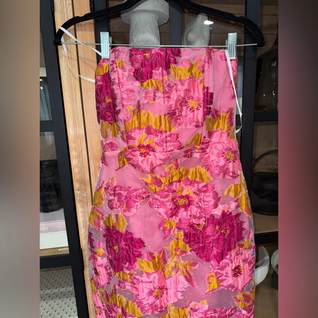 Lulu’s Jacquard Strapless Bustier Midi Dress corset slit floral lace embroidered - Image 6