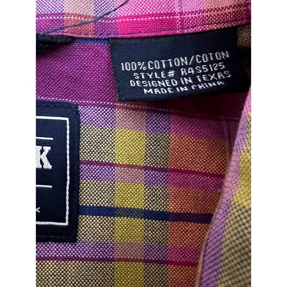 Rough Stock womens size L shirt plaid purple/pink pearl snap western style Purple Size L - Image 8