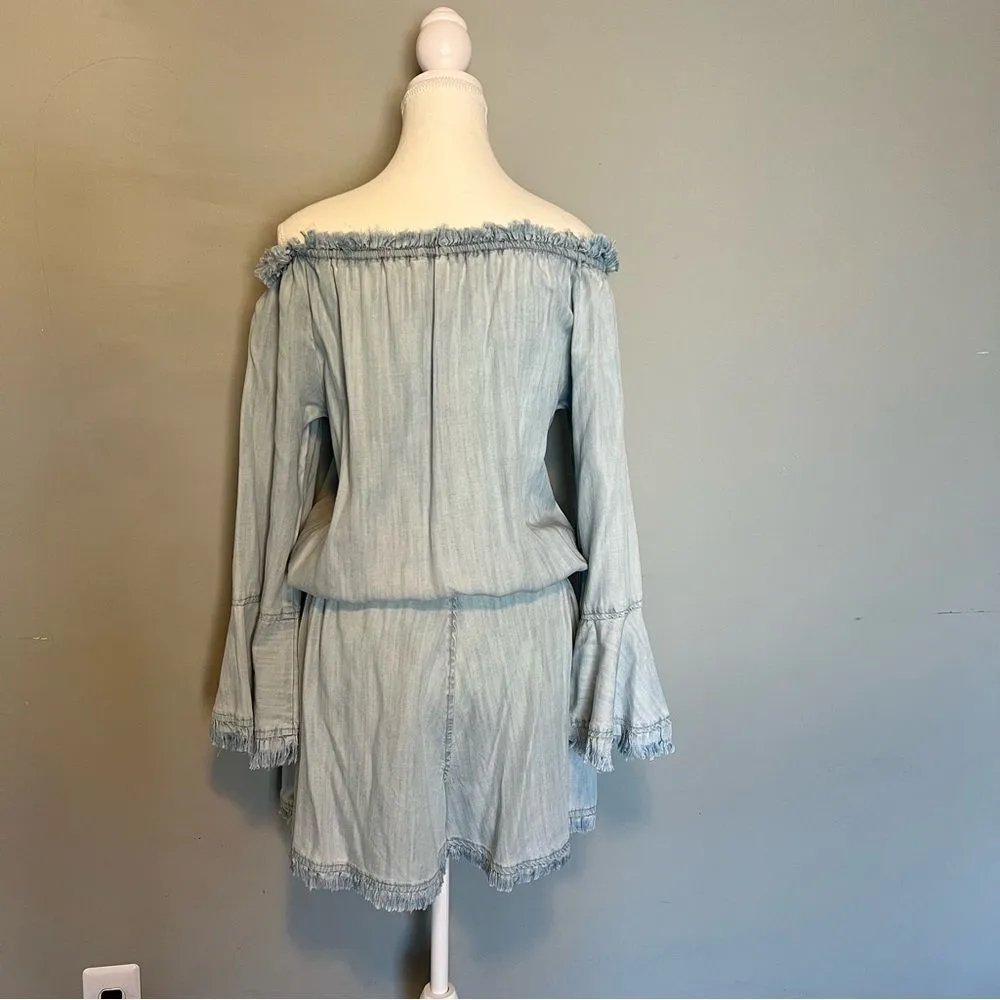 Ramy Brook Esie Chambray Romper Size XS Long Bell Sleeves Off the Shoulder - Image 8