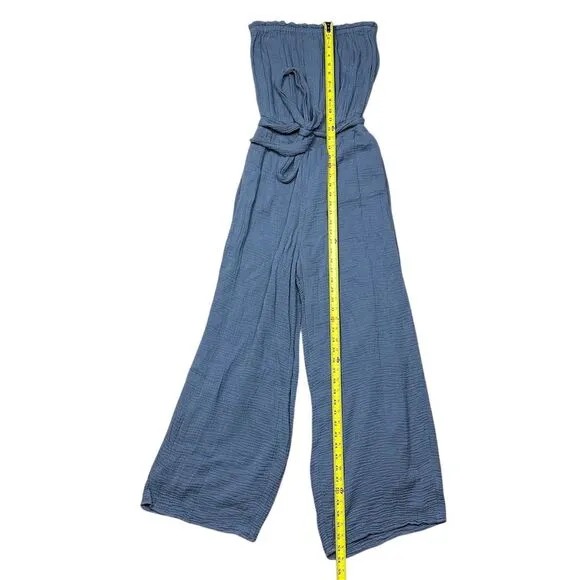 Evereve Women's Strapless Riley Gauze Jumpsuit Size‎ M Lake Blue Summer Casual - Image 5