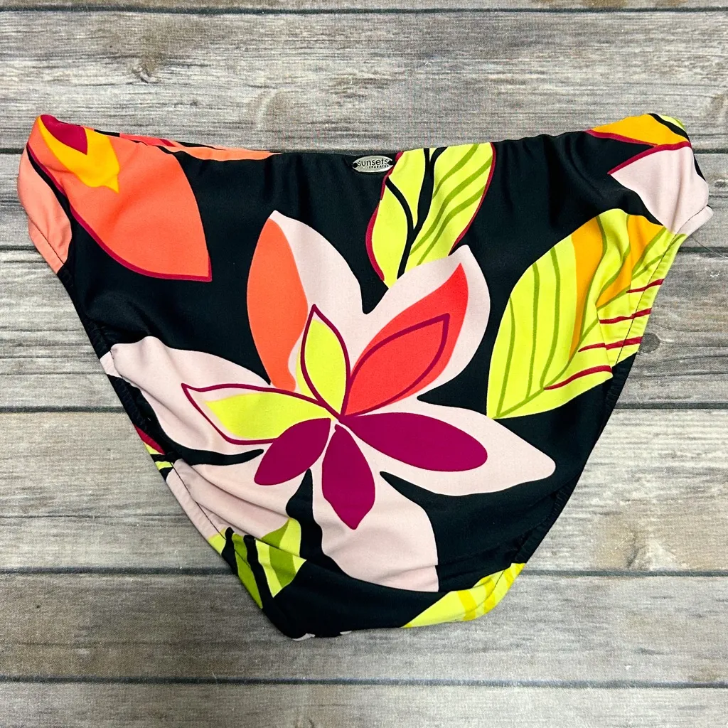 Sunsets Black Tropical Floral Midnight Serenade Bikini Bottom NWT Small Green - Image 2