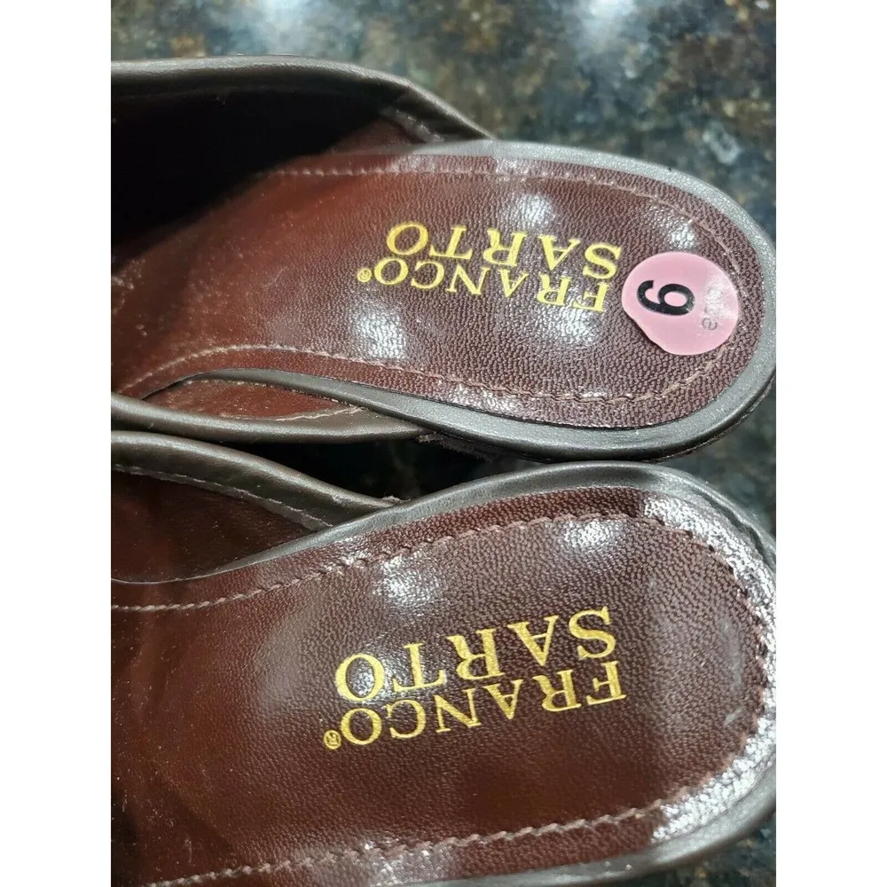 Franco Sarto Brown Women Suede Slip On Closed Toe Heeled Sandals Size US 9M - Image 9