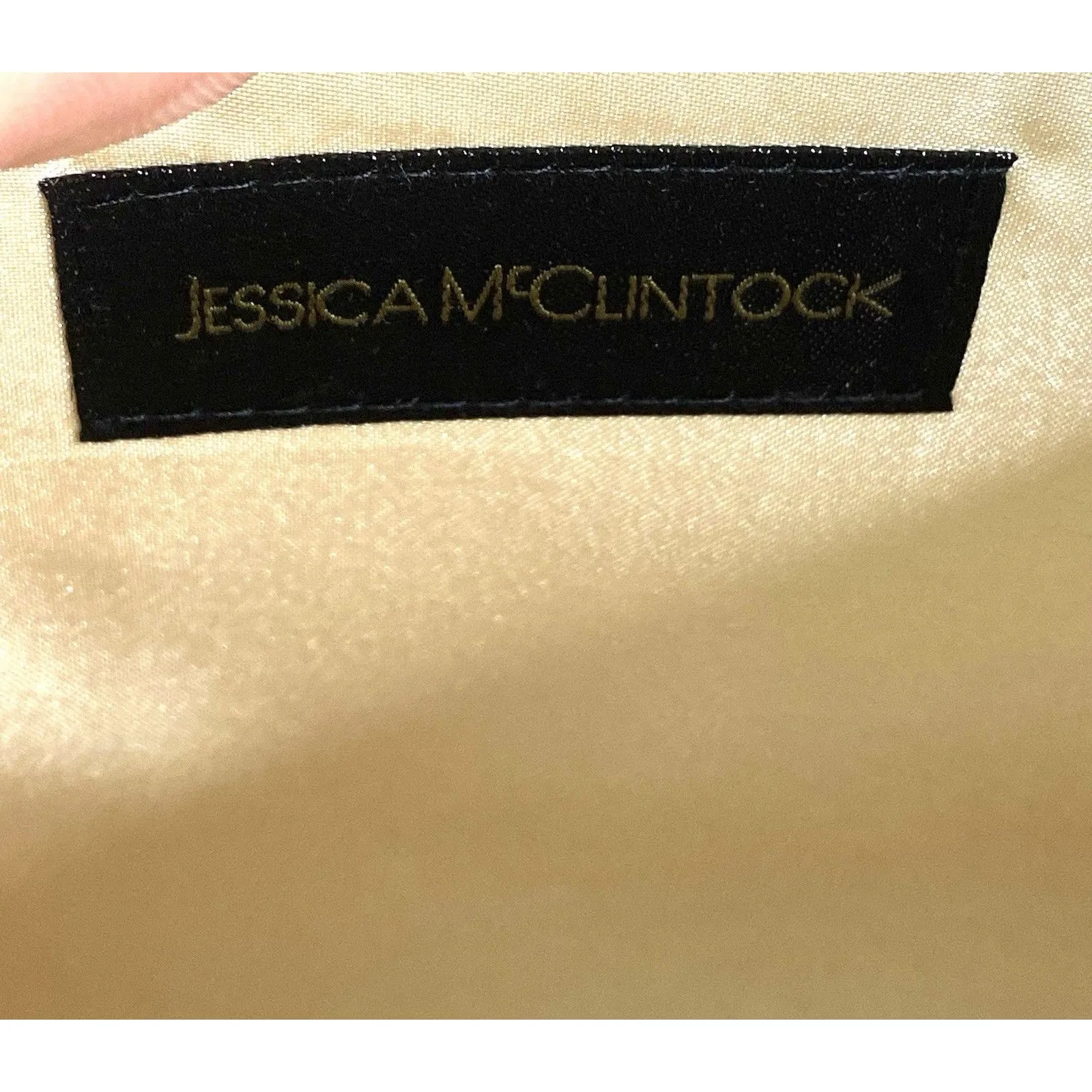 Jessica McClintock Purse Clutch Envelope Beige Faux Leather Formal Casual Chain - Image 4