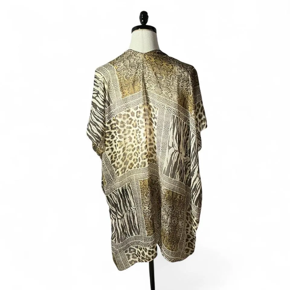 Animal Print Kimono Cover Up Zebra Leopard Sheer Snake Print Duster Boho Brown Size undefined - Image 2