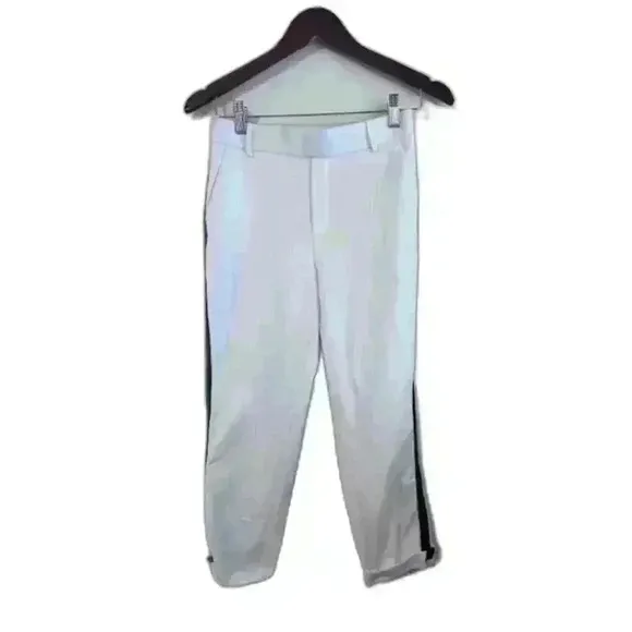 Zara White Trafaluc Collection Crop Pants with Black Stripe Woman's Size XS - Image 2