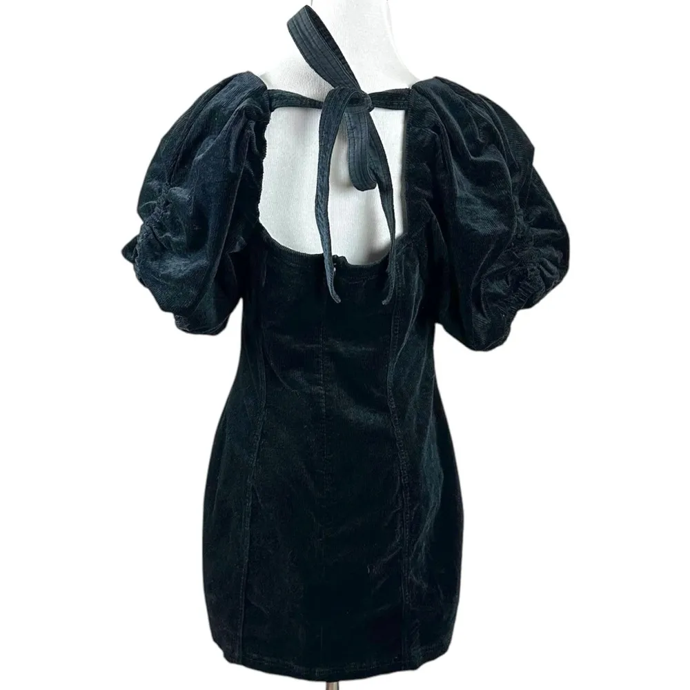 Anthropologie Pilcro Puff Sleeve Square Neck Corduroy Mini Dress Black Medium - Image 7