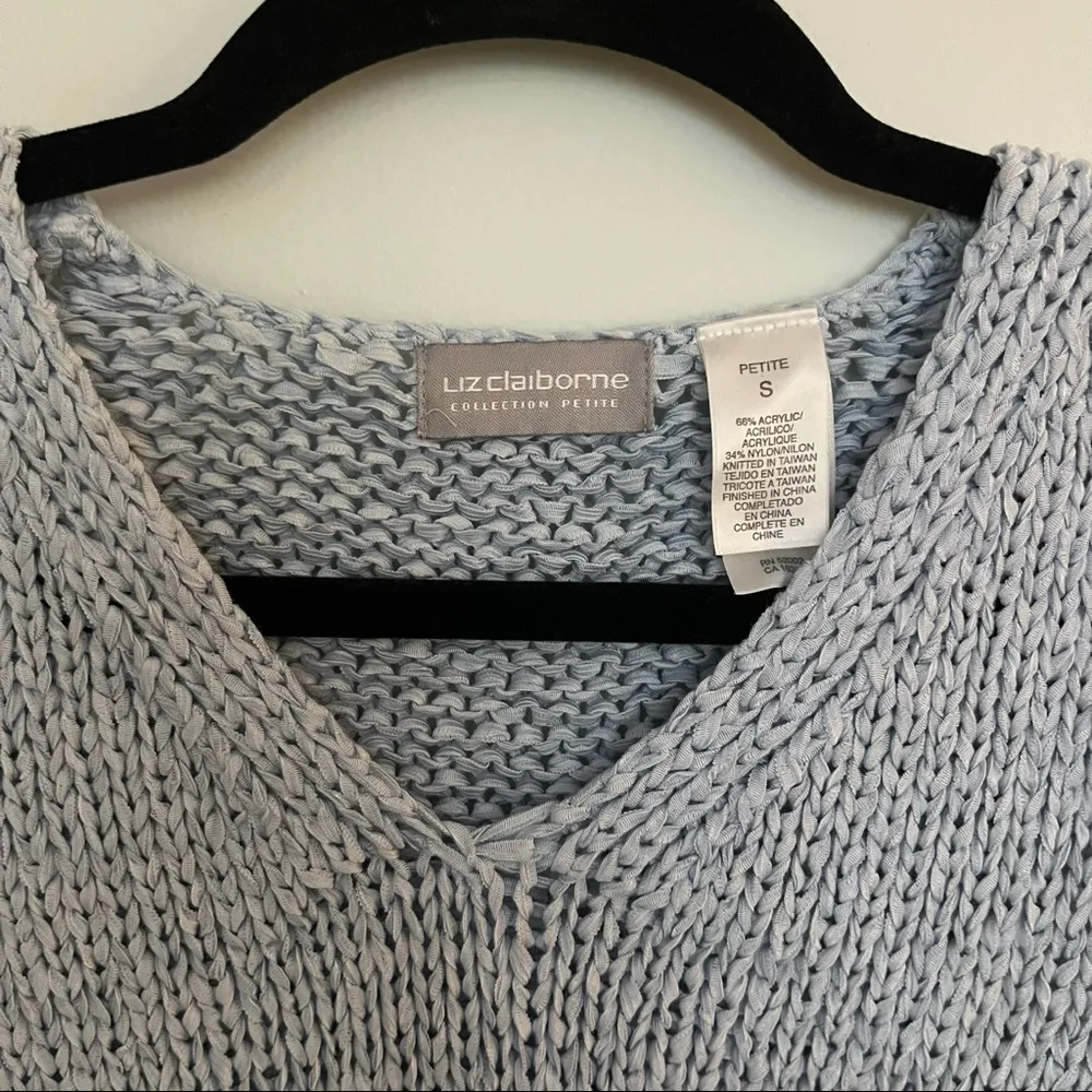 90s vintage Liz Claiborne light Blue crochet knit sleeveless top/knit shell P/S - Image 3