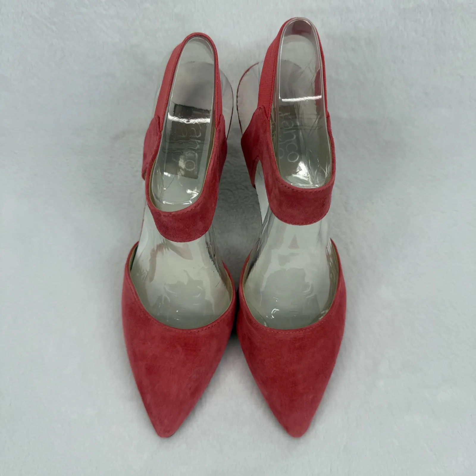Franco Sarto Heels Coral Pink Suede Elastic Strap Pointed‎ Pumps Shoes Sz 8 READ - Image 3