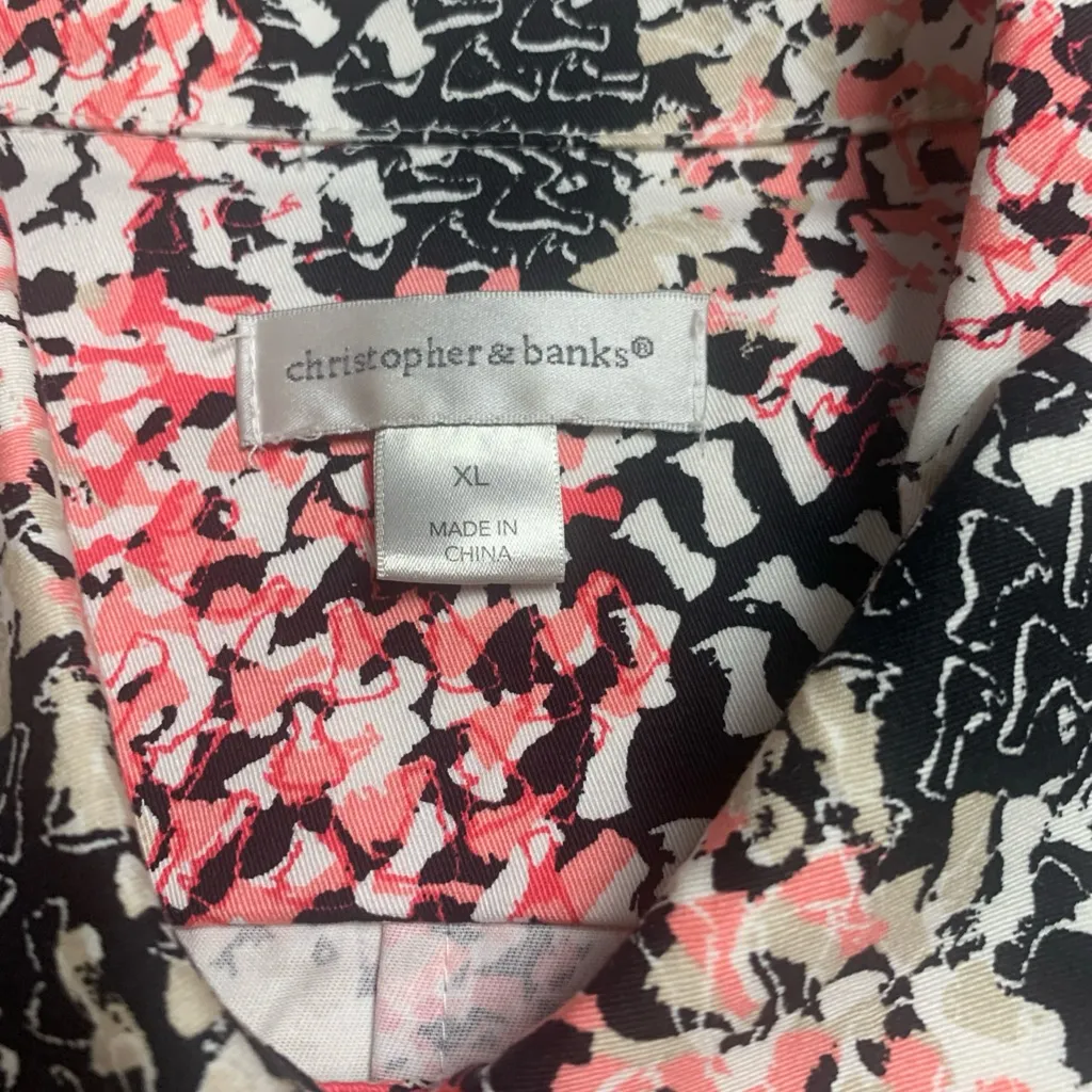 Christopher & Banks Jacket Womens X LARGE Button‎ Down Pink Black Abstract Print - Image 9