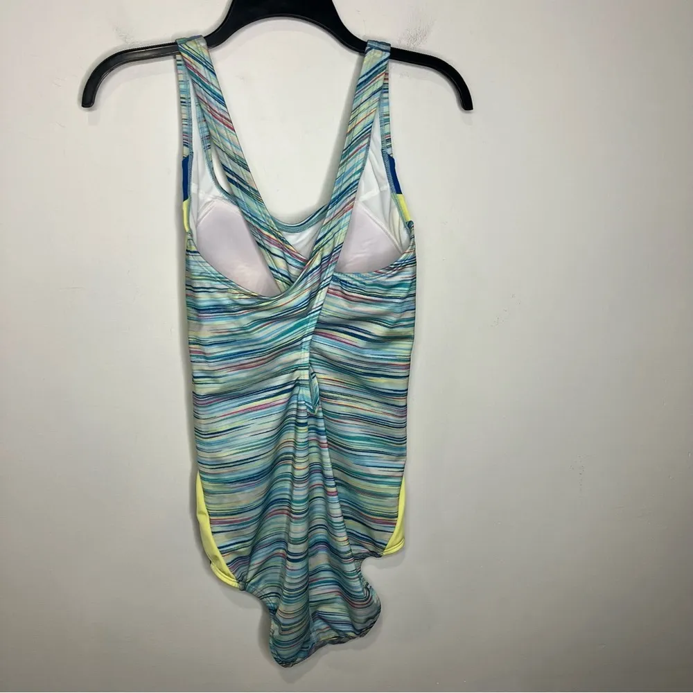Lands’‎ End multicolor one piece swimsuit size 10L blue yellow space dyed - Image 5