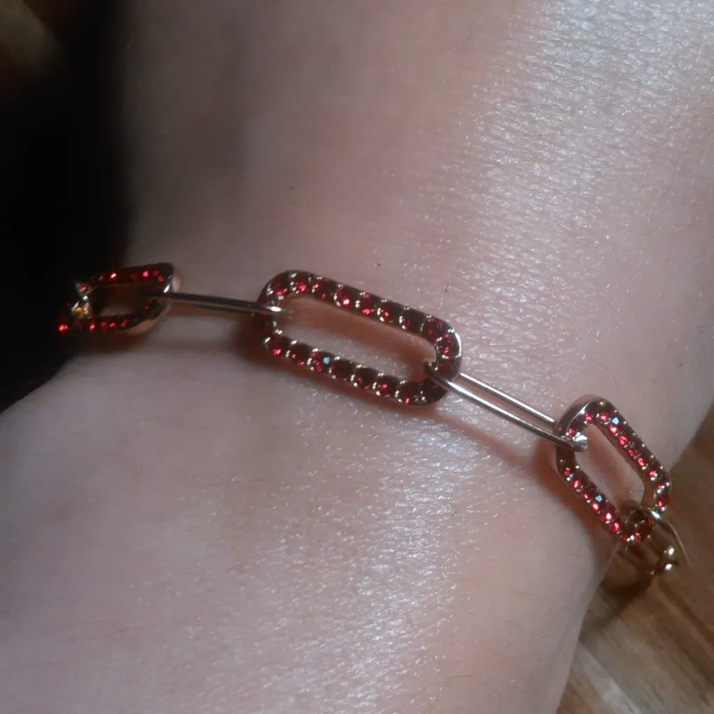 Red Austrian Crystal Rose Gold Plated Stainless Steel Paperclip Bracelet - Image 8