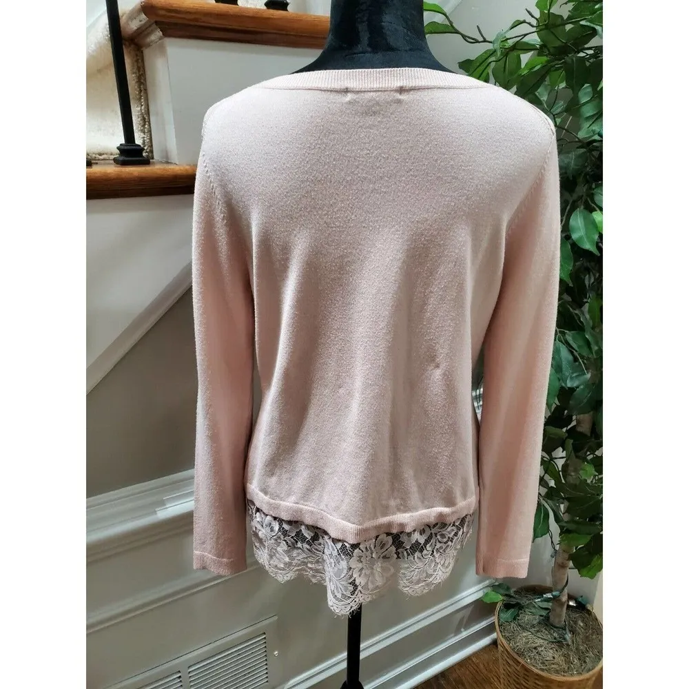 Adrianna Papell Women's Pink Rayon Round Neck Long Sleeve Sweater Top Size Small - Image 8