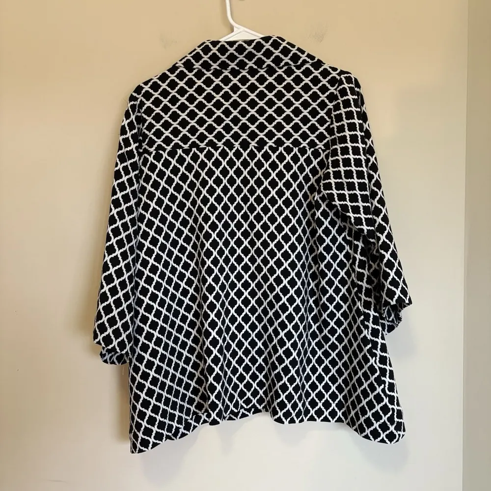 IC by Connie K Textured Swing‎ Jacket Geometric Lagenlook Art Sz M Blk Wht Black Size M - Image 4