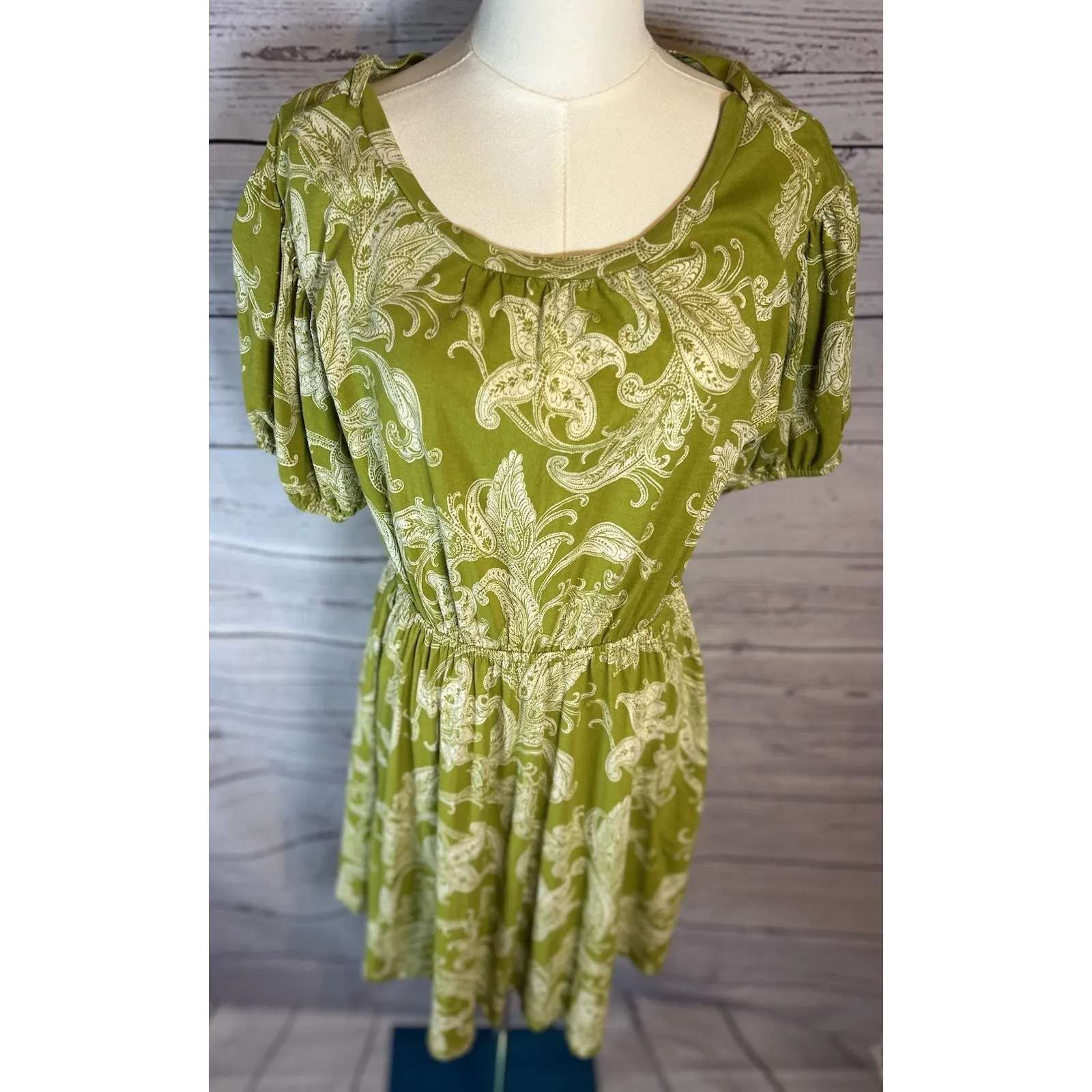 Anthropologie Daily Practice floral paisley boho green white pocket dress size S - Image 2
