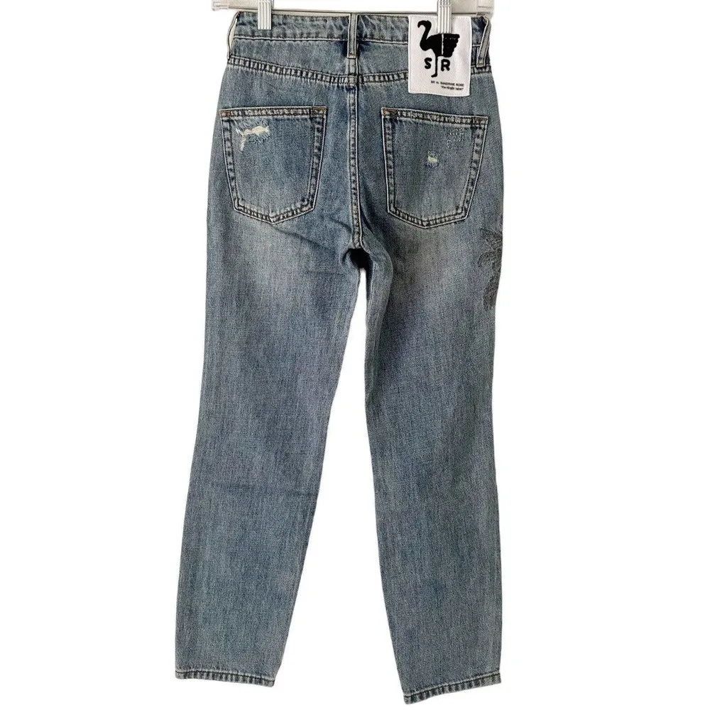 NWT Sandrine Rose Free People High Rise Palm Tree Straight Distressed Jeans 24 - Image 2