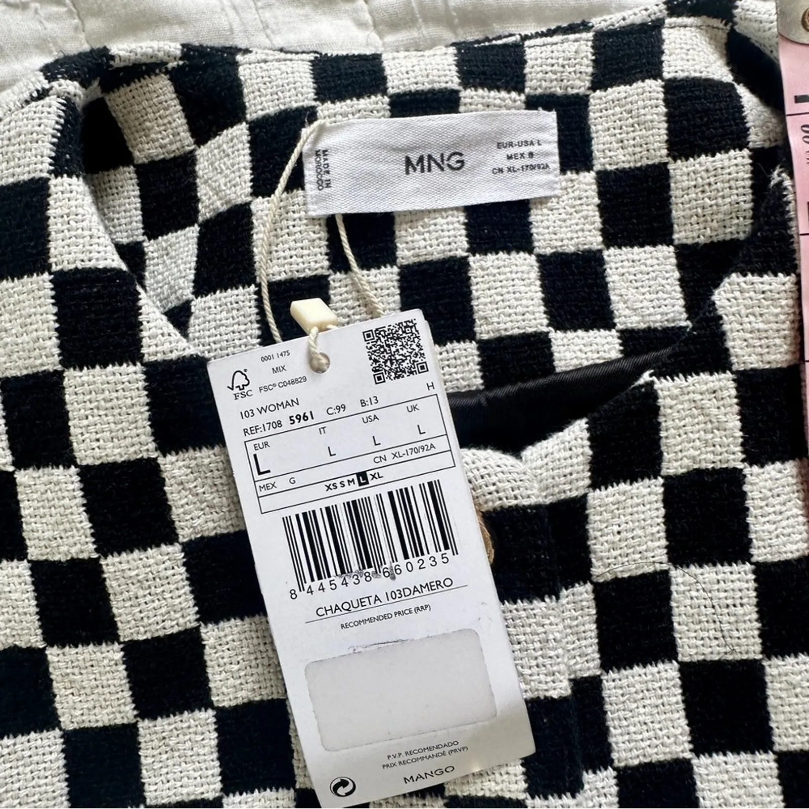 MANGO Checkerboard Black White Check Jacket Blazer NEW Large - Image 7
