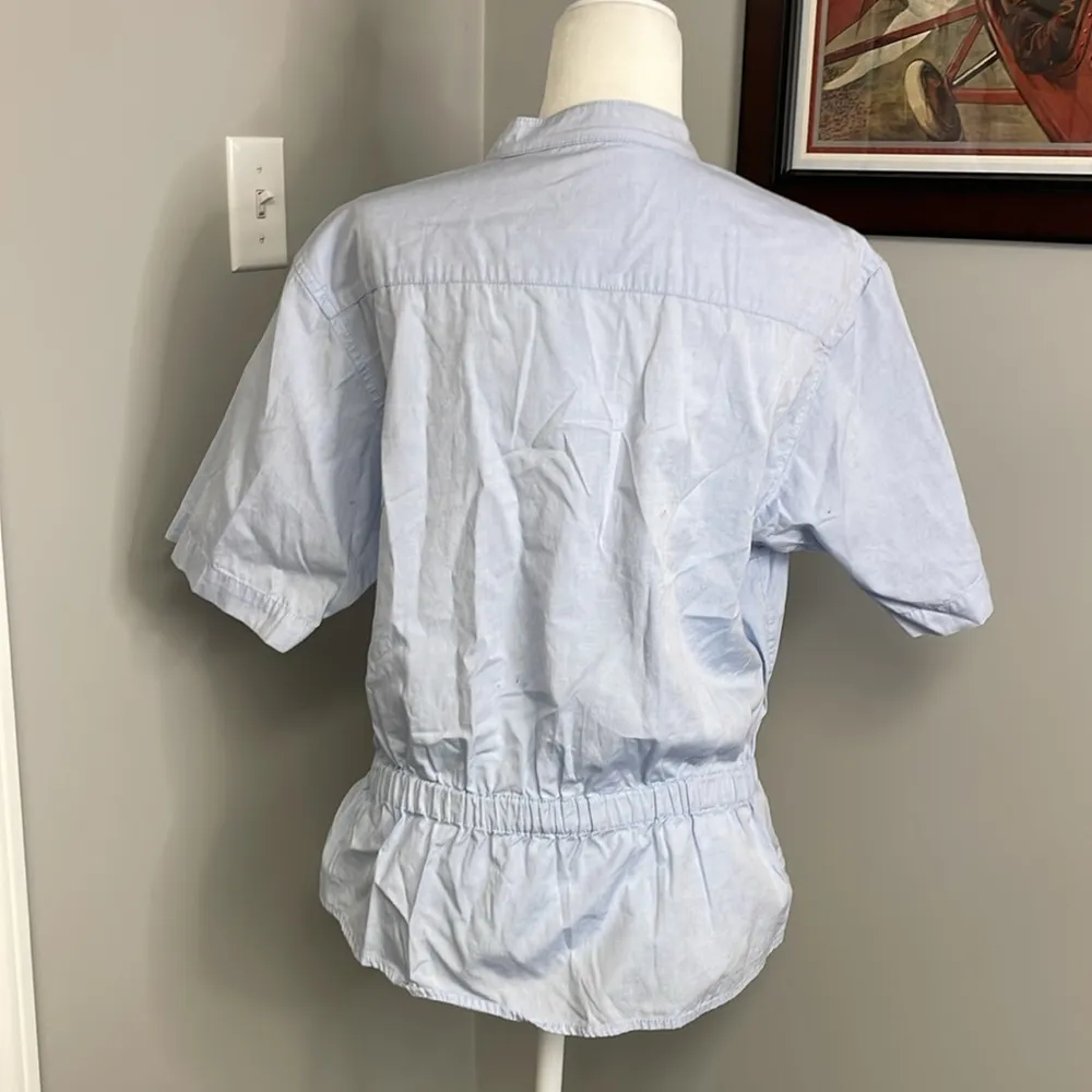 Athleta Derek Lam Blue Button Up Short Sleeve Top Small Athleisure Collab - Image 3