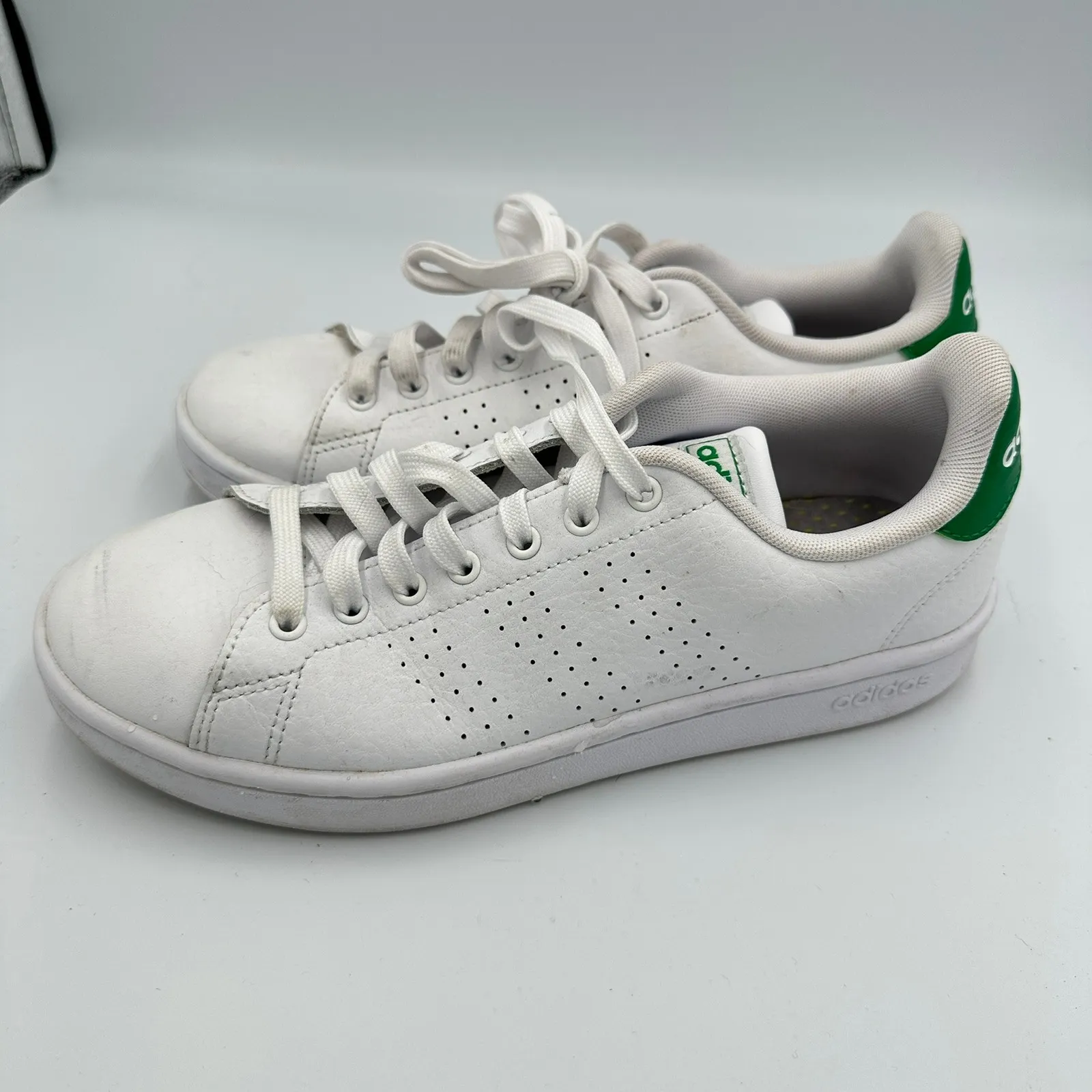 Adidas Advantage Clean QT White Green Stripe Sneakers Women's Size 8.5 Vegan - Image 5