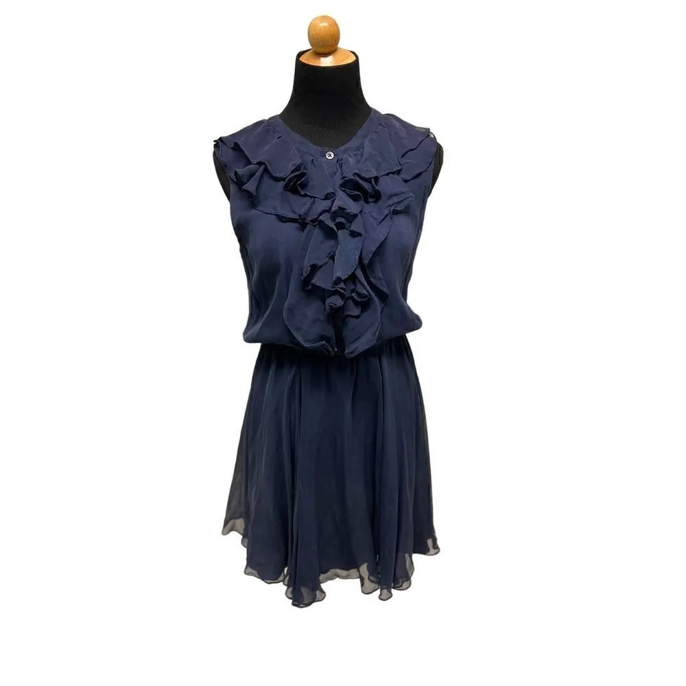 ADAM LIPPES 100% Silk Navy Blue Dress Size 6 - Image 6