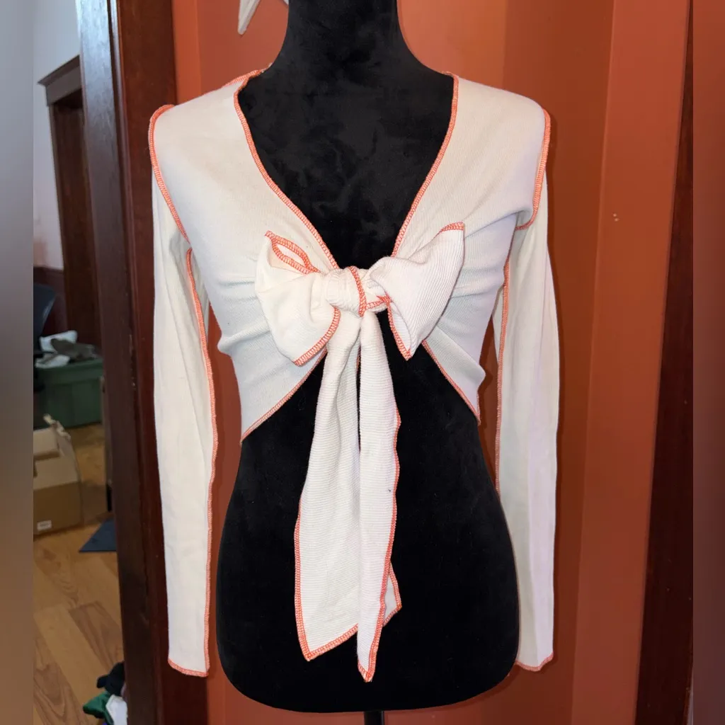 AKIRA White Cardigan with Orange seams - Image 2