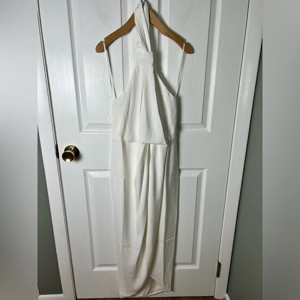 Shona Joy Revolve White Knotted Halter Sleeveless Tulip Hem Gown Ivory 4 NEW - Image 3